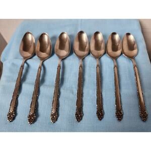 Set of 7 Ekco Eterna Mary Ellen Stain Steel Flatware Spoons 7"